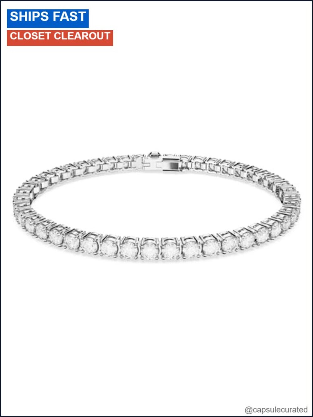 Swarovski Matrix Tennis Bracelet Round Cut Crystal Rhodium Plated 7.5"